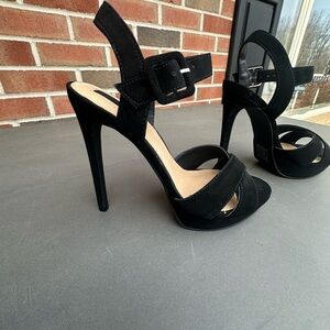 Chic Black Suede High Heel Sandals